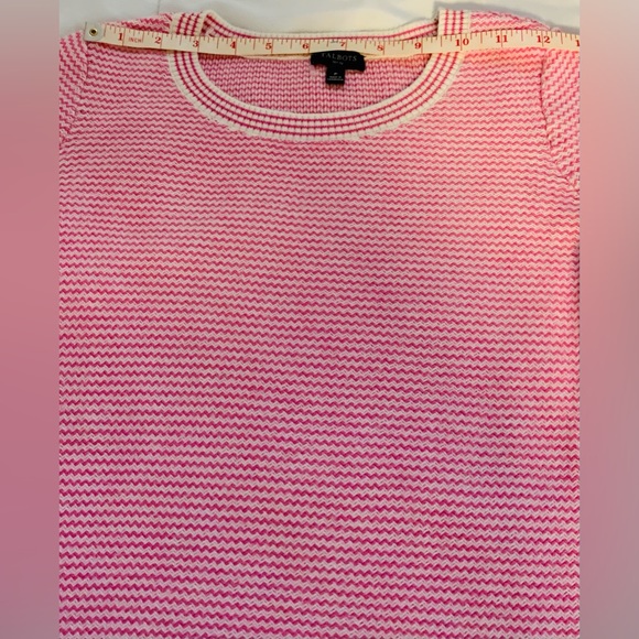 Talbots Pink/White Chevron Fitted Sweater With Ribbed Neck and Cuffs-Petite S - Picture 10 of 10